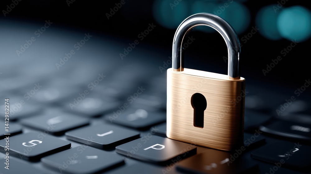 A close-up of a golden padlock on a black keyboard, symbolizing security and privacy in the digital world. A close-up of a golden padlock on a black keyboard, symbolizing security and privacy in the digital world.