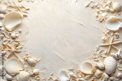 Summer vacation background with seashells and starfish frame Ultra HD photo