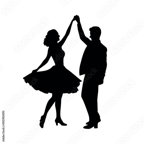 Black vector silhouette illustration of a couple dancing tango, embodying love and fun.