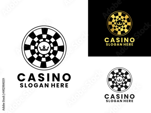 Roulette wheel and Crown logo design vector. Casino Logo design icon template