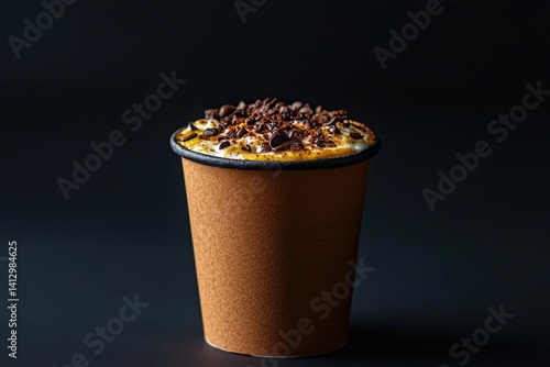 Takeaway coffee drink with whipped cream and chocolate chips