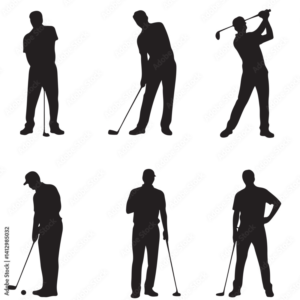 Obraz premium golfer, golf girls black vector silhouettes