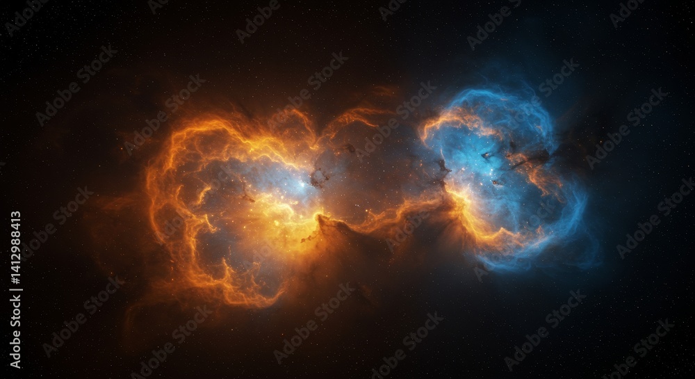 Cosmic Nebula Collision - A stunning of two vibrant nebulae colliding, creating a breathtaking spectacle of color and energy in deep space Cosmic Nebula Collision - A stunning of two vibrant nebulae colliding, creating a breathtaking spectacle of color and energy in deep space