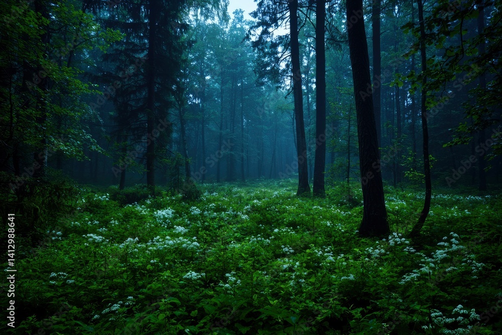 Obraz premium Misty forest at twilight