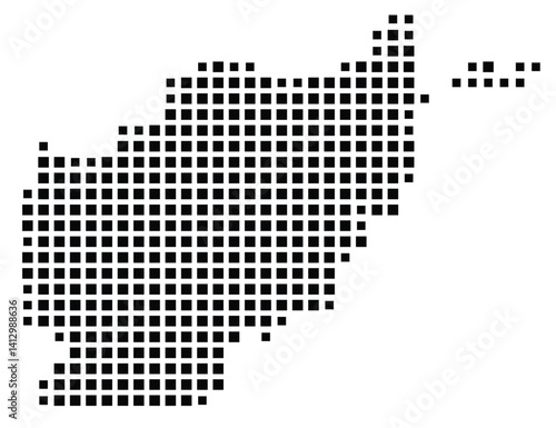 Abstract map of Afghanistan showing the country with a pattern of black squares