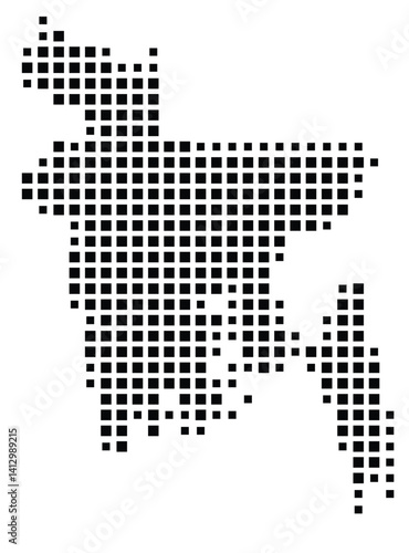 Abstract map of Bangladesh showing the country with a pattern of black squares
