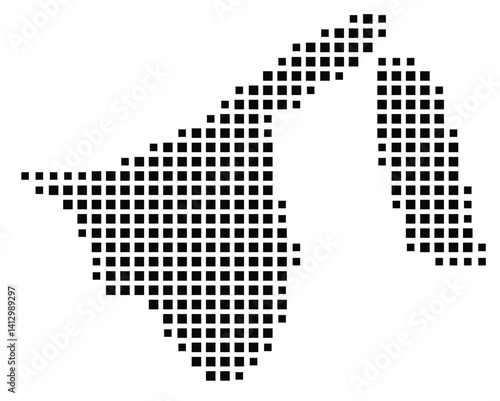 Abstract map of Brunei showing the country with a pattern of black squares