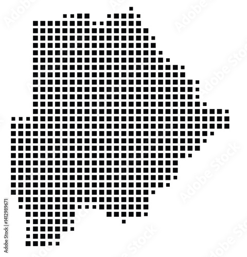 Abstract map of Botswana showing the country with a pattern of black squares