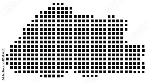 Abstract map of Bhutan showing the country with a pattern of black squares