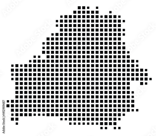 Abstract map of Belarus showing the country with a pattern of black squares