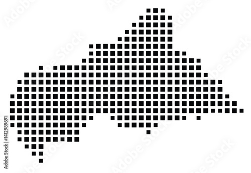 Abstract map of the Central African Republic showing the country with a pattern of black squares