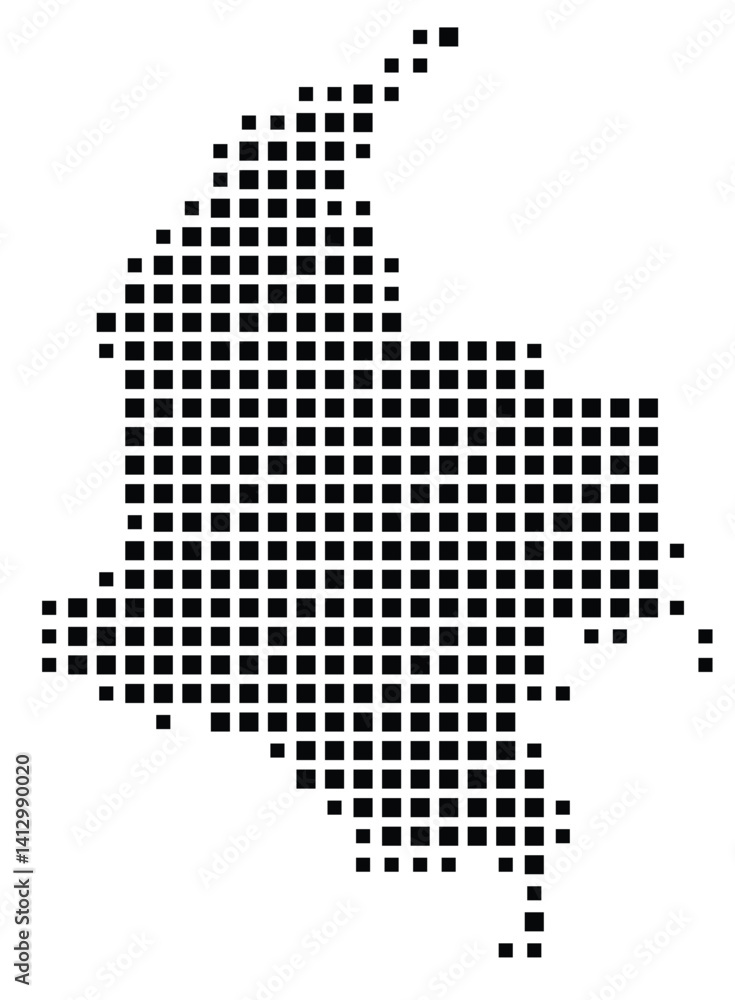 Fototapeta premium Abstract map of Colombia showing the country with a pattern of black squares