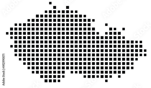 Abstract map of Czech Republic showing the country with a pattern of black squares