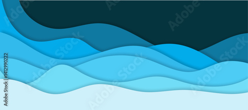 Abstract Blue Paper cut multi layers Background ,concept design or flowing liquid illustration for website template.