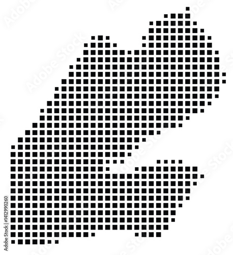 Abstract map of Djibouti showing the country with a pattern of black squares