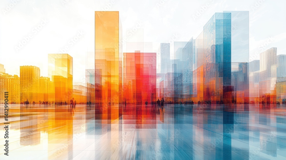 Abstract Cityscape: A vibrant, colorful, and dynamic view of a futuristic city at dawn, reflecting a sense of progress and innovation. Abstract Cityscape: A vibrant, colorful, and dynamic view of a futuristic city at dawn, reflecting a sense of progress and innovation.