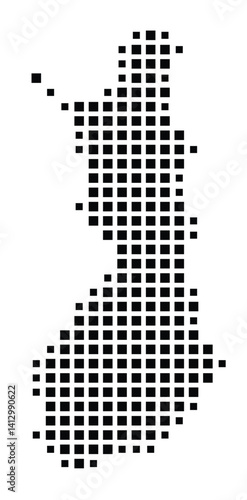Abstract map of Finland showing the country with a pattern of black squares