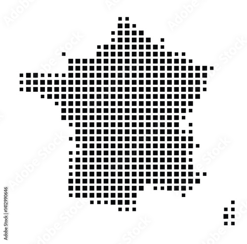 Abstract map of France showing the country with a pattern of black squares