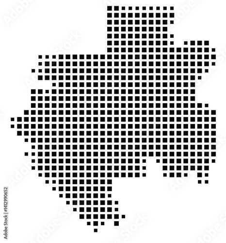 Abstract map of Gabon showing the country with a pattern of black squares