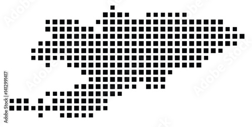 Abstract map of Kyrgyzstan showing the country with a pattern of black squares