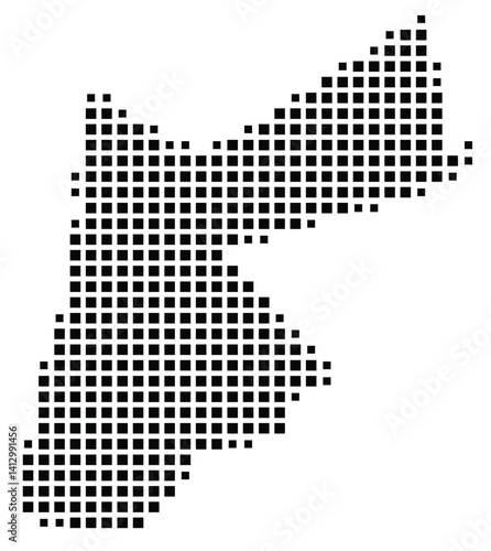Abstract map of Jordan showing the country with a pattern of black squares