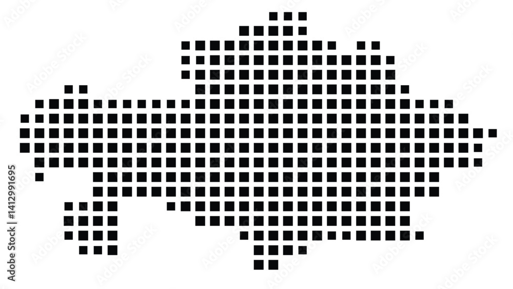 Fototapeta premium Abstract map of Kazakhstan showing the country with a pattern of black squares