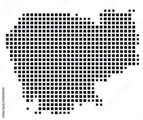 Abstract map of Cambodia showing the country with a pattern of black squares
