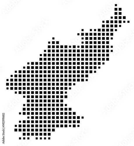 Abstract map of the North Korea showing the country with a pattern of black squares