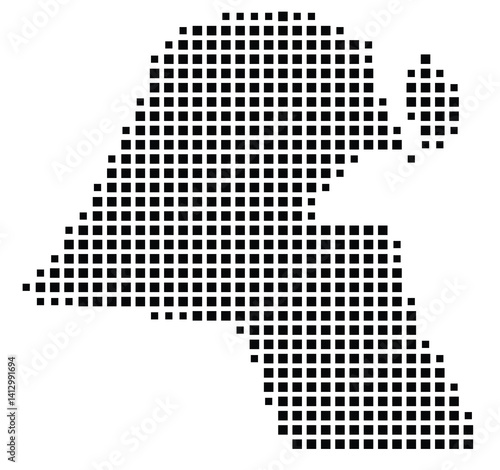 Abstract map of Kuwait showing the country with a pattern of black squares