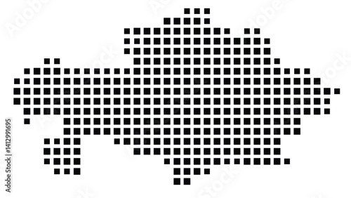 Abstract map of Kazakhstan showing the country with a pattern of black squares