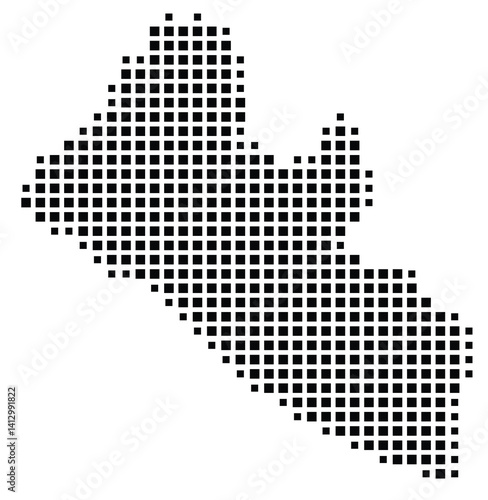 Abstract map of Liberia showing the country with a pattern of black squares