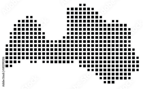 Abstract map of Latvia showing the country with a pattern of black squares