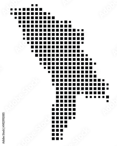 Abstract map of the Moldova showing the country with a pattern of black squares