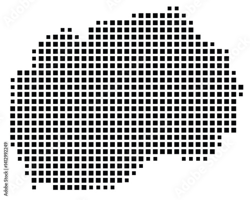 Abstract map of North Macedonia showing the country with a pattern of black squares