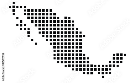 Abstract map of Mexico showing the country with a pattern of black squares