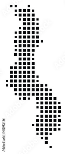 Abstract map of Malawi showing the country with a pattern of black squares