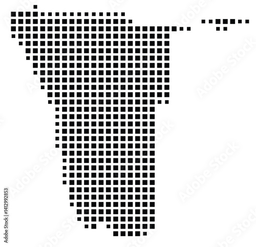 Abstract map of Namibia showing the country with a pattern of black squares