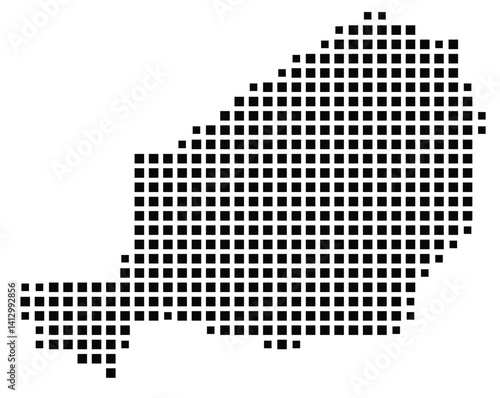 Abstract map of the Niger showing the country with a pattern of black squares
