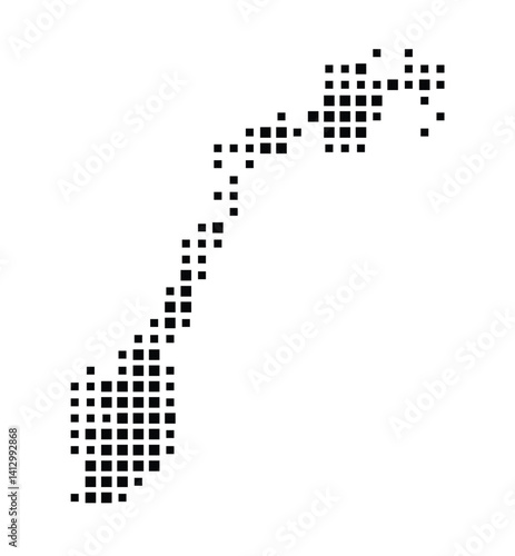 Abstract map of Norway showing the country with a pattern of black squares