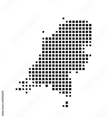 Abstract map of Netherlands showing the country with a pattern of black squares