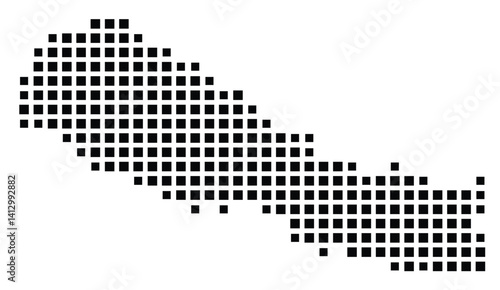 Abstract map of Nepal showing the country with a pattern of black squares