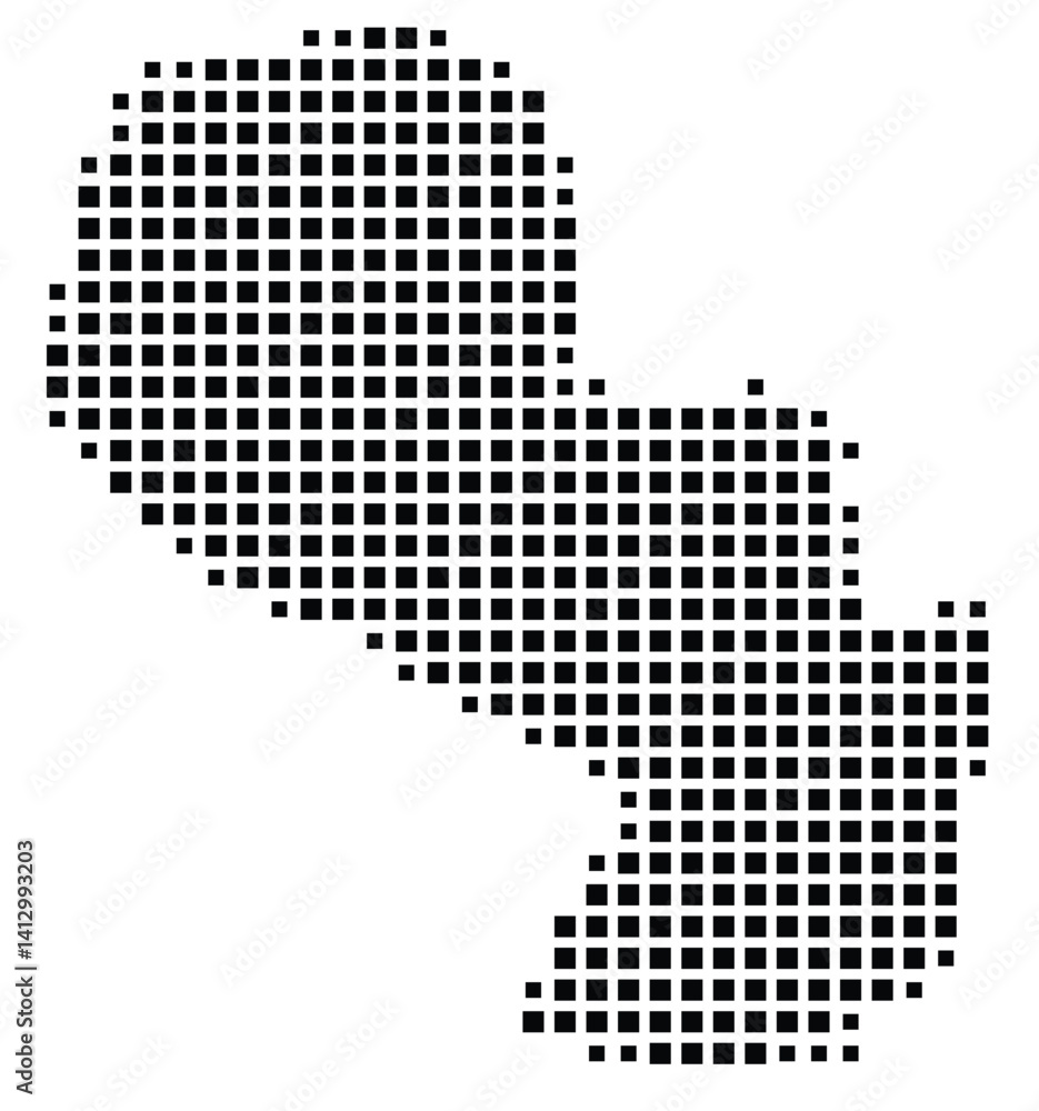 Fototapeta premium Abstract map of Paraguay showing the country with a pattern of black squares