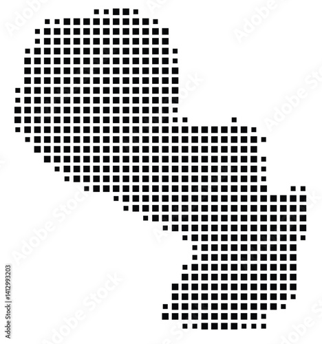 Abstract map of Paraguay showing the country with a pattern of black squares