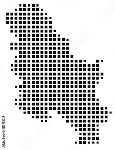Abstract map of Serbia showing the country with a pattern of black squares