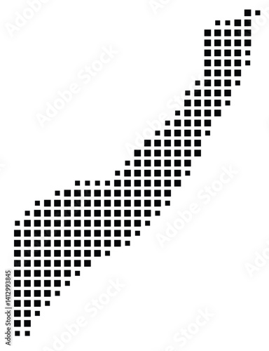 Abstract map of Somalia showing the country with a pattern of black squares
