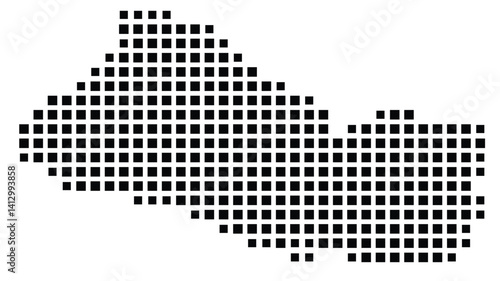 Abstract map of El Salvador showing the country with a pattern of black squares