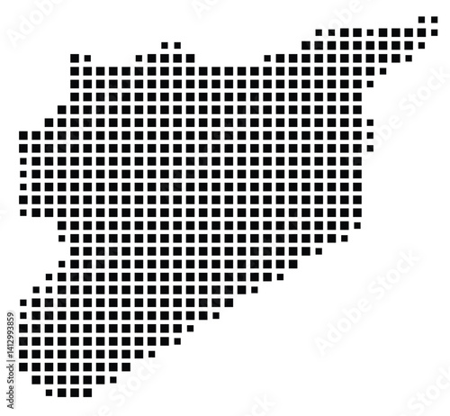 Abstract map of the Syria showing the country with a pattern of black squares