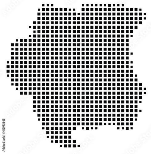 Abstract map of Suriname showing the country with a pattern of black squares