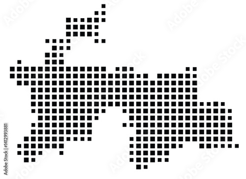 Abstract map of Tajikistan showing the country with a pattern of black squares