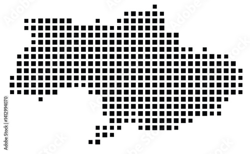Abstract map of Ukraine showing the country with a pattern of black squares